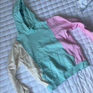 Colorblock Hoodie in Mint, Pink, and Cream